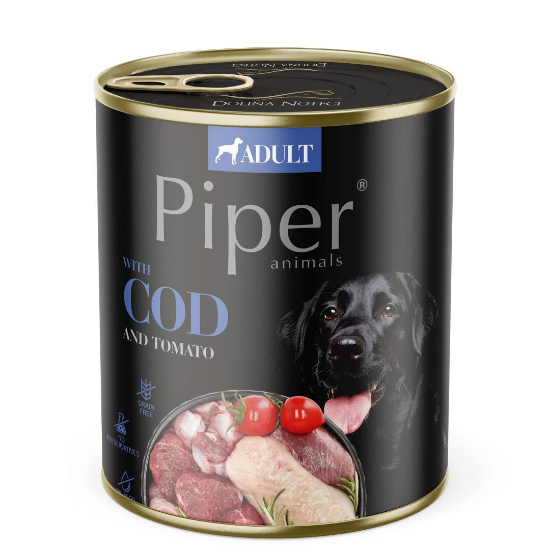 Piper Adult Dog - Пълноценна консервирана храна за израснали кучета с месо от риба треска и домати, 800гр